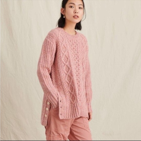 Alex Mill Sweaters - Alex Mill Side Button Aran Cable Knit Wool Alpaca Blend Sweater in Blush Pink S